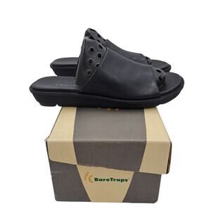 NWB Baretraps Brynn Black leather slip on wedge heel slides 6.5